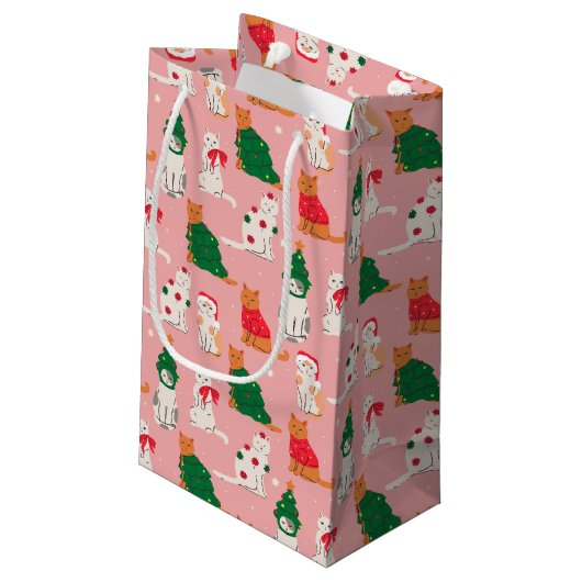 Kerstkatten in feestelijke kleding patroon klein cadeauzakje (Achterkant Gekanteld)