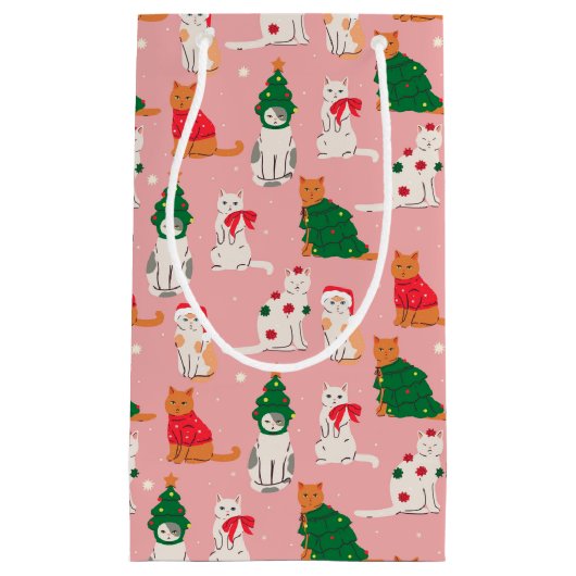 Kerstkatten in feestelijke kleding patroon klein cadeauzakje (Voorkant)
