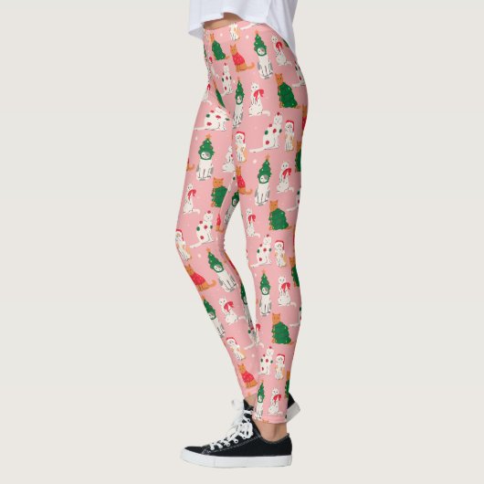 Kerstkatten in feestelijke kleding patroon leggings (Links)