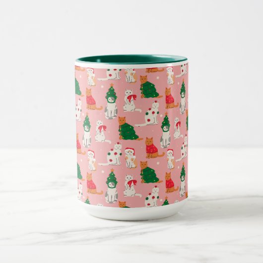 Kerstkatten in feestelijke kleding patroon mok (Midden)