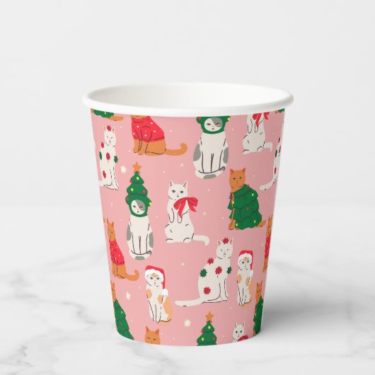 Kerstkatten in feestelijke kleding patroon papieren bekers (Achterkant)