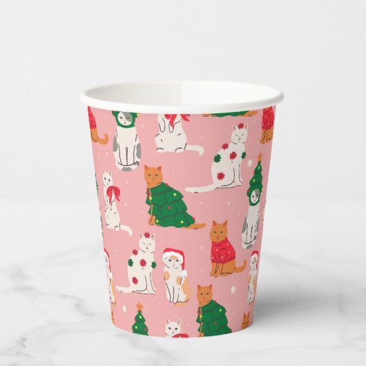 Kerstkatten in feestelijke kleding patroon papieren bekers (Links)