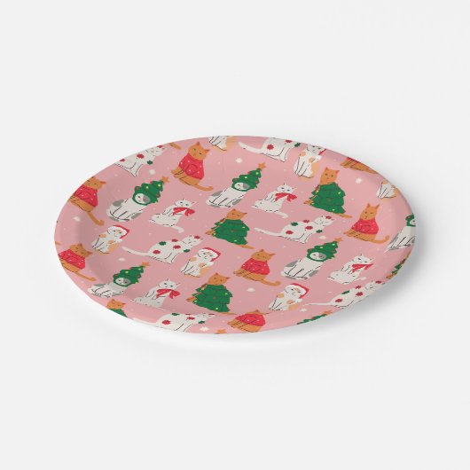 Kerstkatten in feestelijke kleding patroon papieren bordje (Gekanteld)