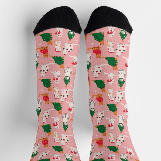 Kerstkatten in feestelijke kleding patroon sokken (Top)
