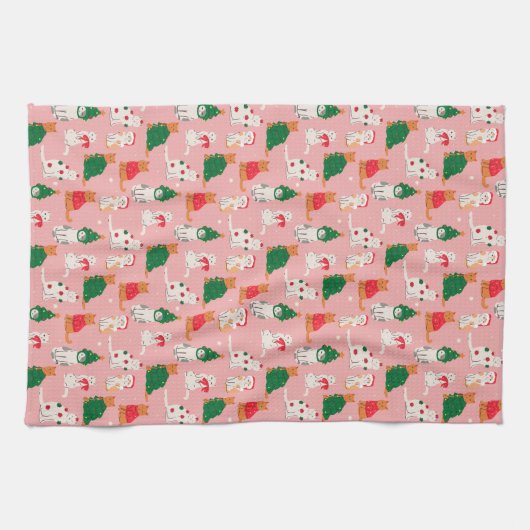 Kerstkatten in feestelijke kleding patroon theedoek (Horizontaal)