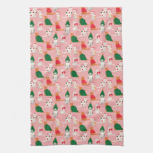 Kerstkatten in feestelijke kleding patroon theedoek (Verticaal)