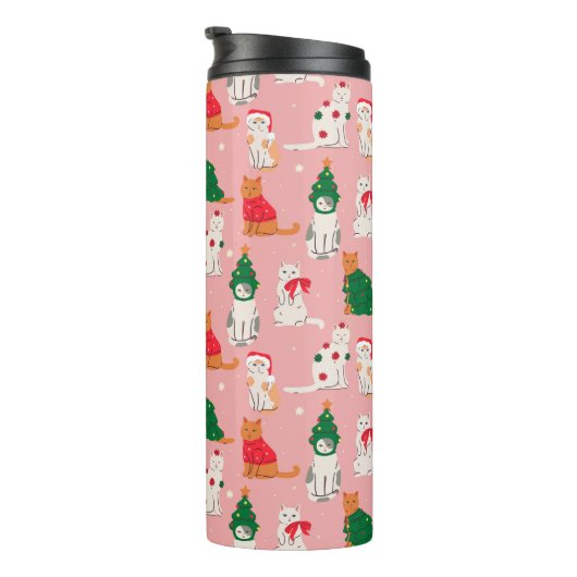 Kerstkatten in feestelijke kleding patroon thermosbeker (Geroteerd rechts)