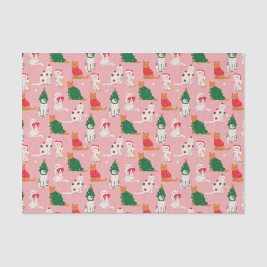 Kerstkatten in feestelijke kleding patroon tissuepapier (Voorkant)