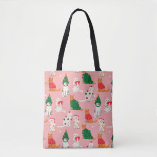 Kerstkatten in feestelijke kleding patroon tote bag