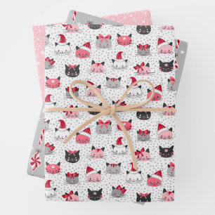 Kerstkatten in Petten Set van drie Inpakpapier Vel