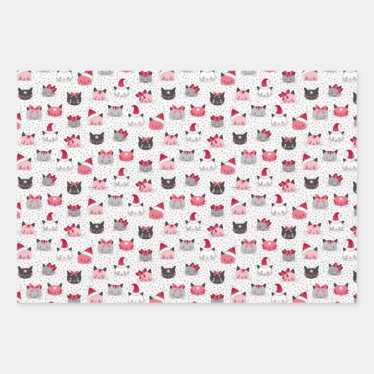 Kerstkatten in Petten Set van drie Inpakpapier Vel (Voorkant)