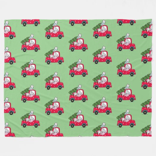 Kerstkatten in Red Truck Holiday Fleece Deken (Voorkant (Horizontaal))