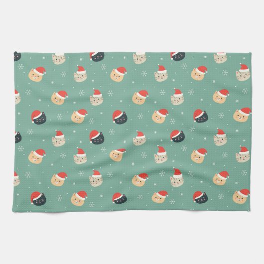 Kerstkatten in Santa Hats Patroon Theedoek (Horizontaal)