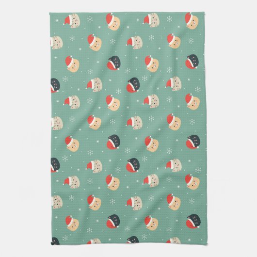 Kerstkatten in Santa Hats Patroon Theedoek (Verticaal)