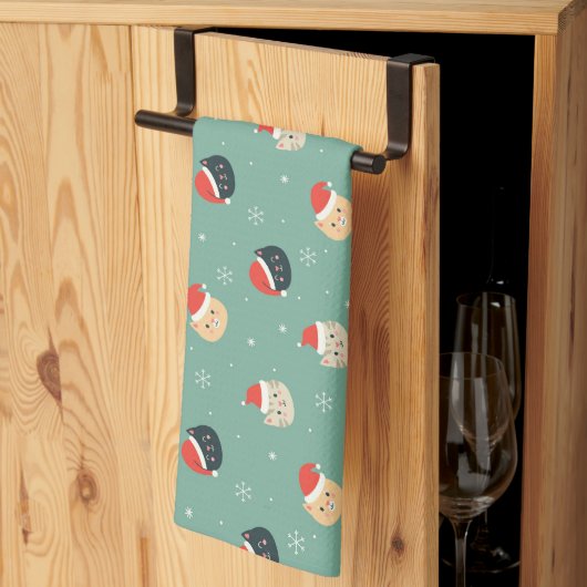 Kerstkatten in Santa Hats Patroon Theedoek (Derde Gevouwen)