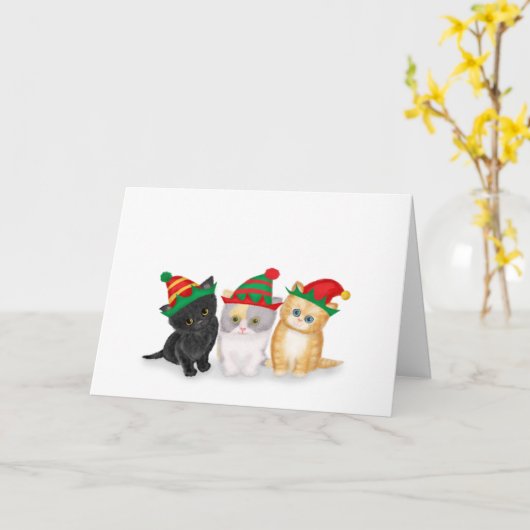Kerstkatten kaart (Gele Bloem)