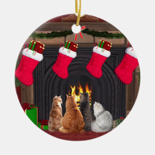 kerstkatten keramisch ornament (Voorkant)