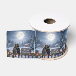 Kerstkatten knuffelen op een besneeuwde omheining grosgrain lint