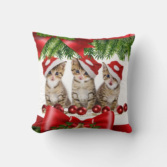 kerstkatten kussen (Red Hats Cute Kittens Christmas Throw Pillow )