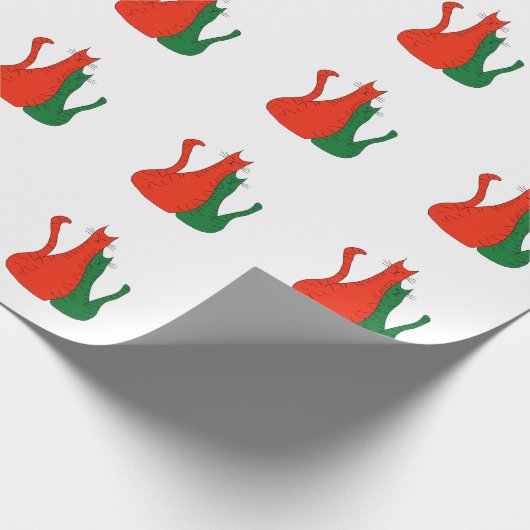 Kerstkatten Kutten Katten Rood Groen Cadeaupapier (Hoek)