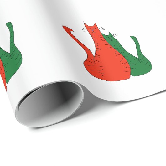 Kerstkatten Kutten Katten Rood Groen Cadeaupapier (Rol Hoek)