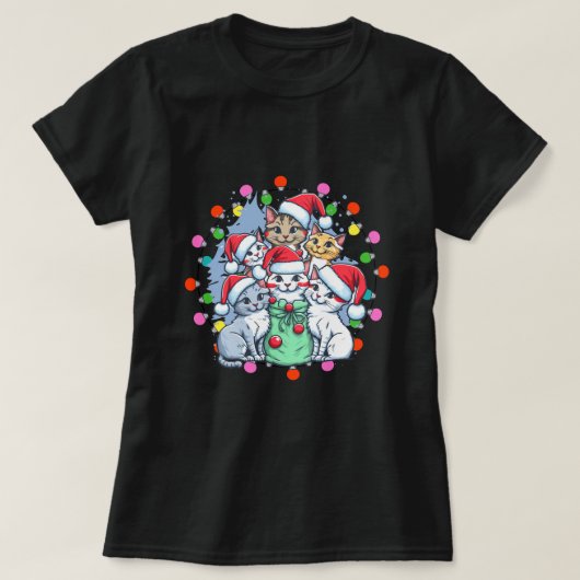 Kerstkatten liefhebbers, Vrolijk Kerstfeest T-shirt (Design voorkant)