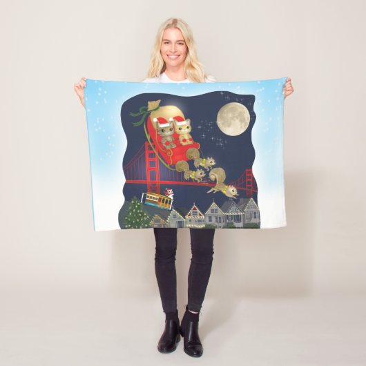 Kerstkatten Meow Clause in San Francisco Fleece Deken (In situ)