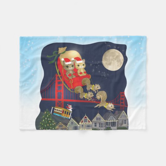 Kerstkatten Meow Clause in San Francisco Fleece Deken (Voorkant (Horizontaal))