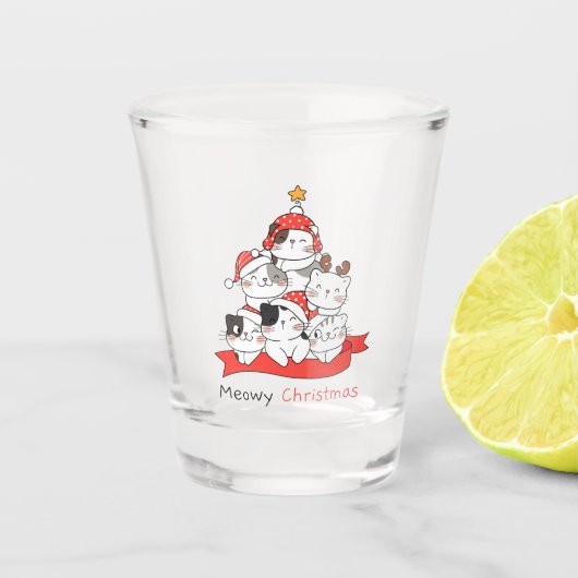 kerstkatten met blaasglas shot glas (Voorkant)