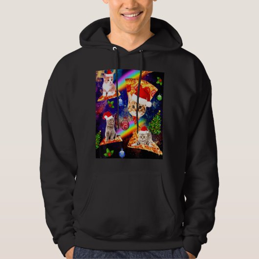 Kerstkatten met buitenste ruimte die op Pizza rust Hoodie (Voorkant)