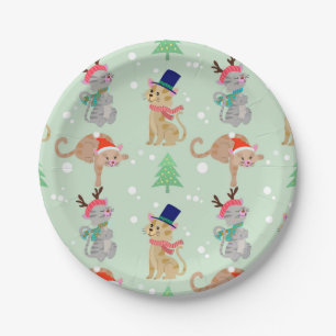 kerstkatten met feestelijke Petten Papieren Bordje