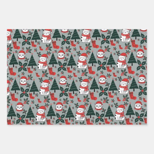 Kerstkatten met hulst plant inpakpapier vel (Voorkant)