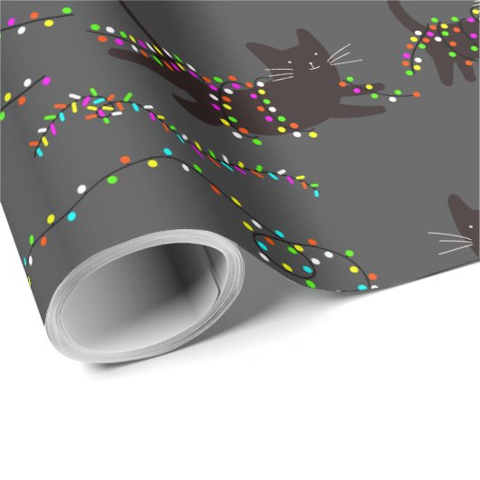 kerstkatten met kerstlampjes cadeaupapier (Rol Hoek)