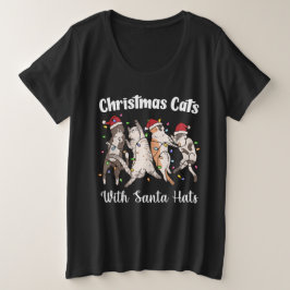 Kerstkatten met Kerstmannen Hoeden Mooie Grappige  Grote Maat T-shirt