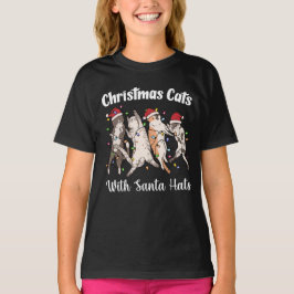 Kerstkatten met kerstmannenhoeden Mooie Grappige V T-shirt