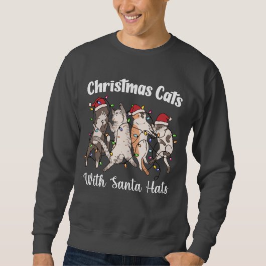 Kerstkatten met kerstmannenmutsen Mooie Grappige V Trui (Voorkant)