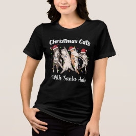 Kerstkatten met kerstmannenmutsen Schattig Grappig Tri-Blend Shirt