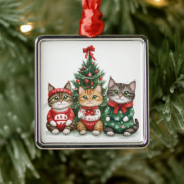 kerstkatten metalen ornament