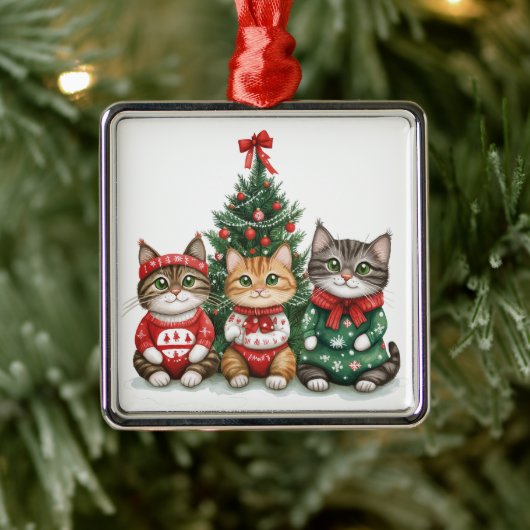 kerstkatten metalen ornament (Boom)