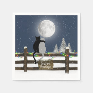 Kerstkatten op hek met maan servet