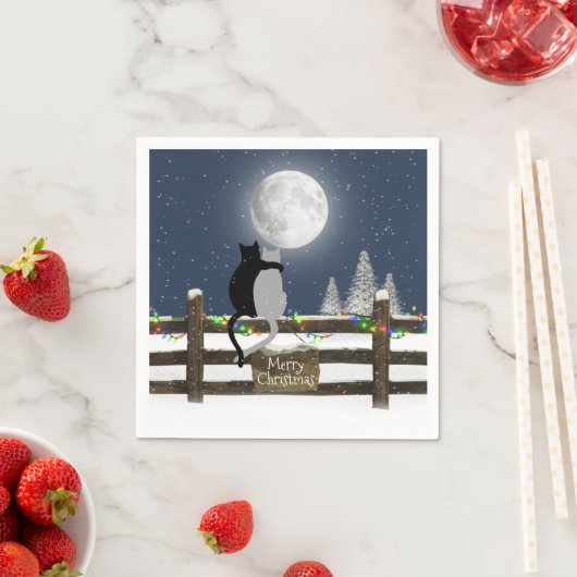 Kerstkatten op Omheining met maan Servet (Insitu)