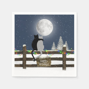 Kerstkatten op Omheining met maan Servet
