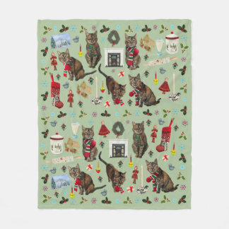 Kerstkatten & ornamenten fleece deken
