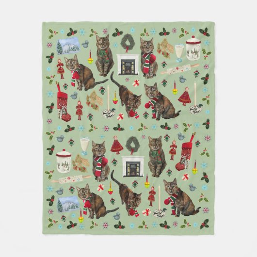Kerstkatten & ornamenten fleece deken (Voorkant)