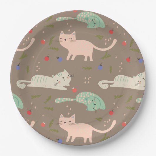 kerstkatten papieren bordje (Voorkant)