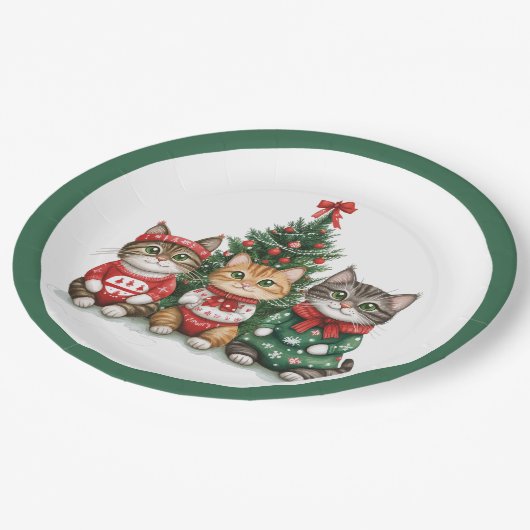 kerstkatten papieren bordje (Gekanteld)