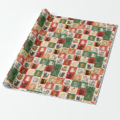 Kerstkatten Patchwork Cadeaupapier (Uitgerold)