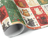 Kerstkatten Patchwork Cadeaupapier (Rol Hoek)