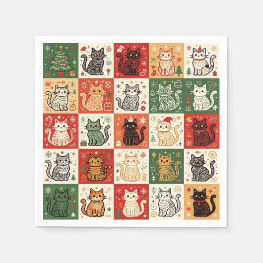 Kerstkatten Patchwork Doek Servet (Voorkant)
