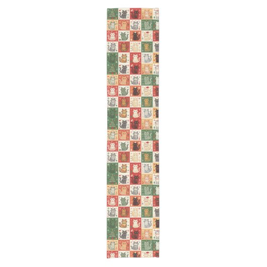 Kerstkatten Patchwork Vakantiedecoratie Korte Tafelloper (Voorkant)